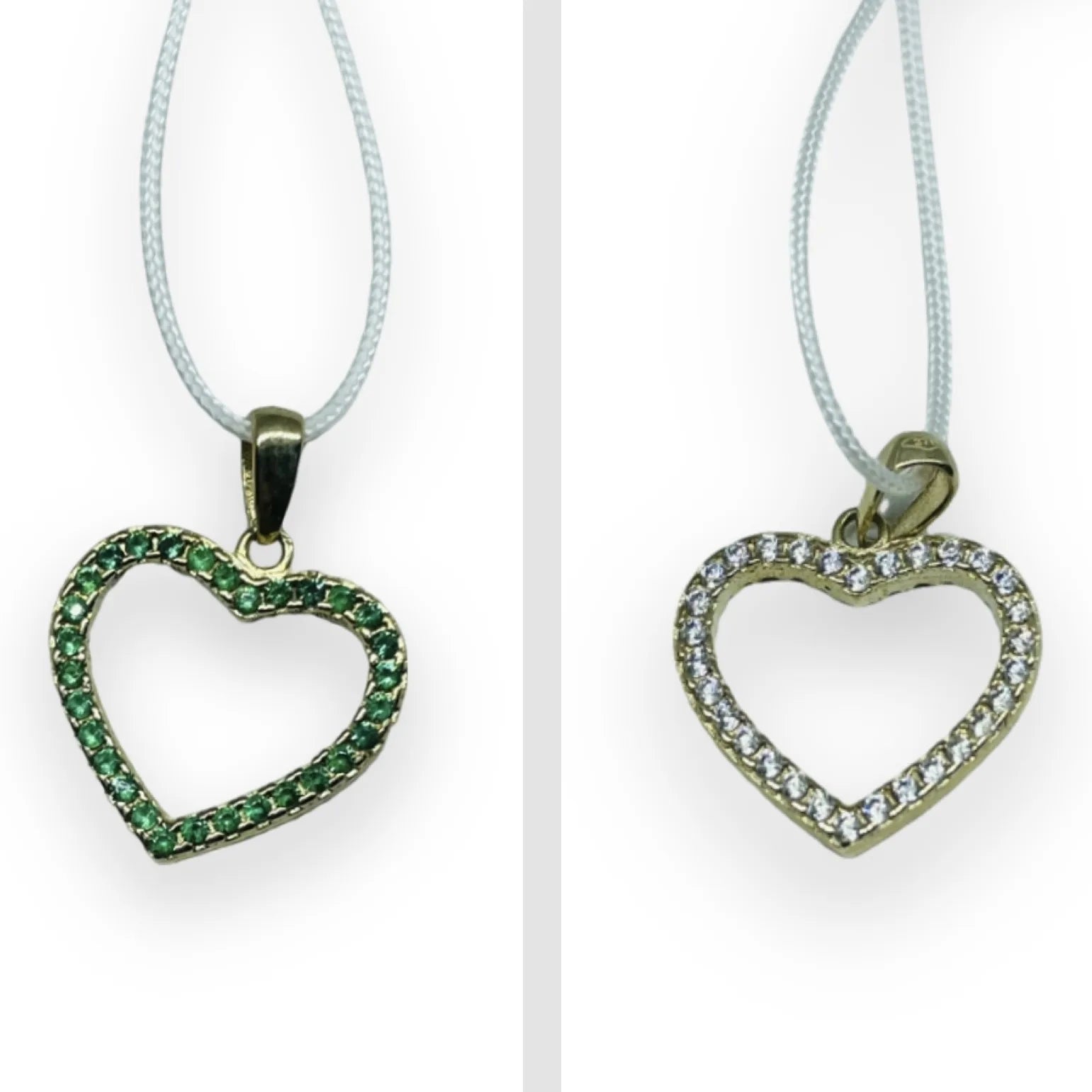 Ciondolo donna con cuore di zirconi bianco e verde in Oro Giallo 375 9KT (double face)