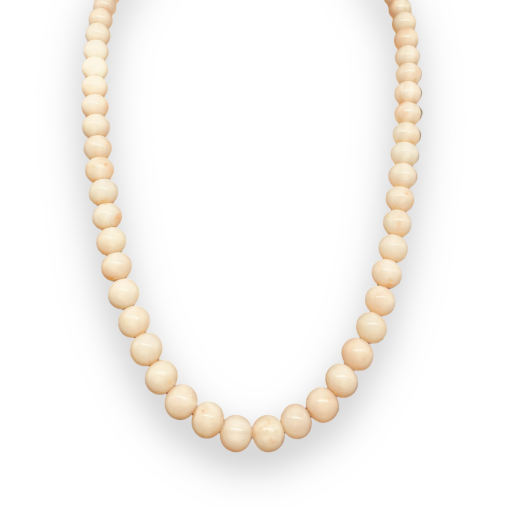 Halskette mit runden rosa-weißen Korallensteinen, Verschluss 750er 18K Gold
