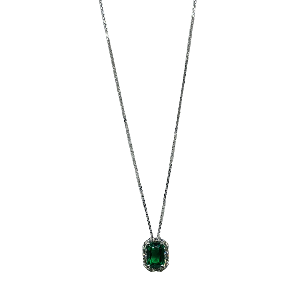 iGold Halskette mit rechteckigem grünem Point-Light, Weißgold 375, 9KT