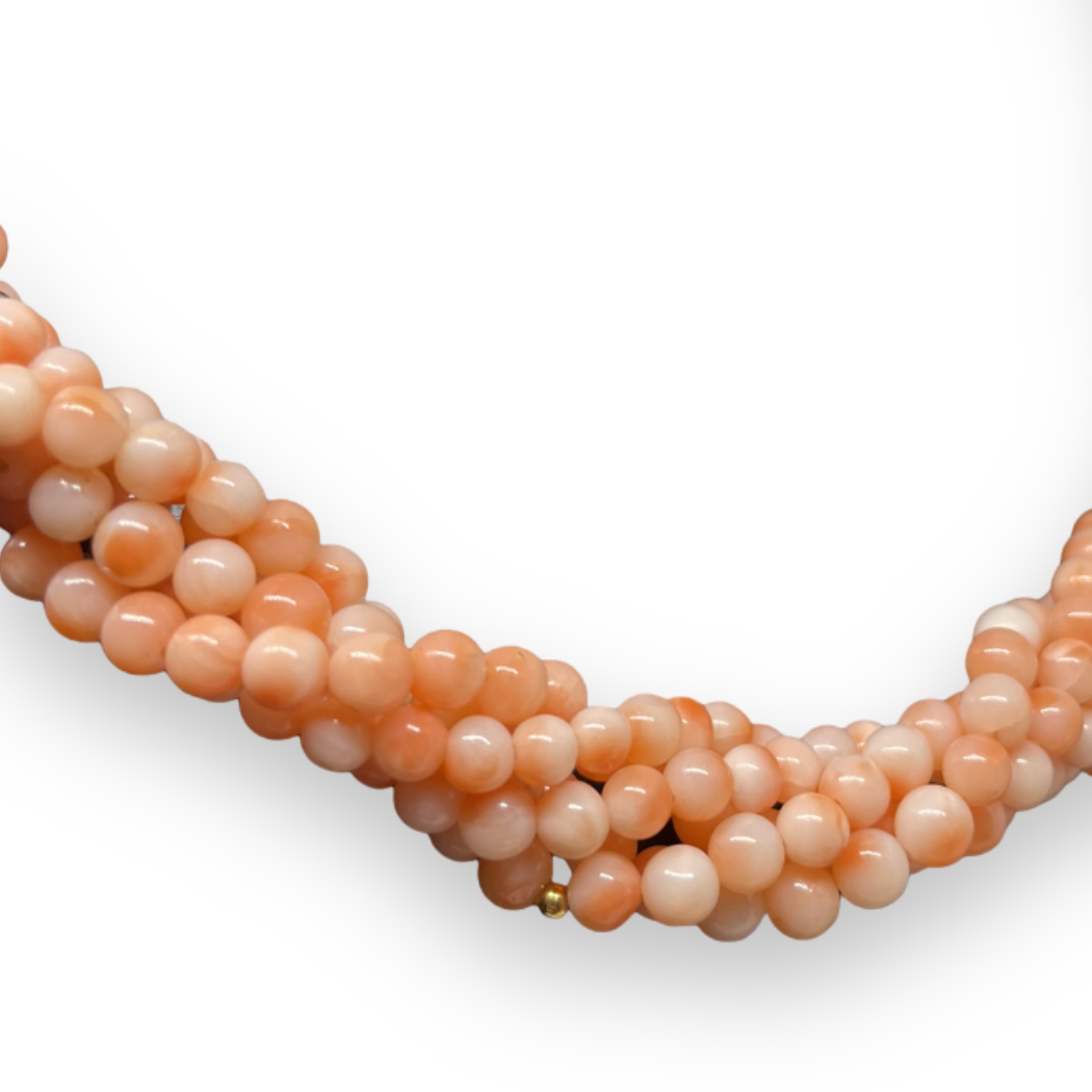 Collana con 5 fili di corallo rosa Oro 750 18KT