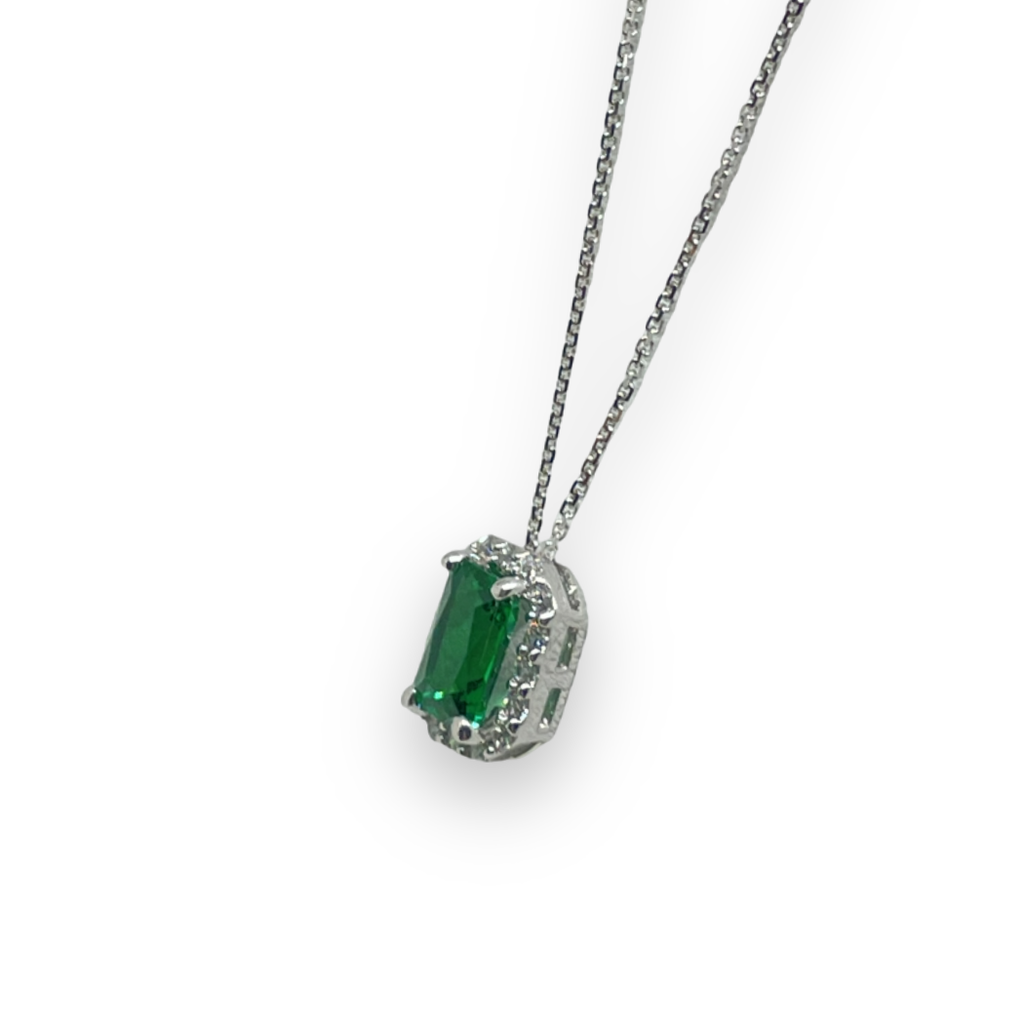 iGold Halskette mit rechteckigem grünem Point-Light, Weißgold 375, 9KT