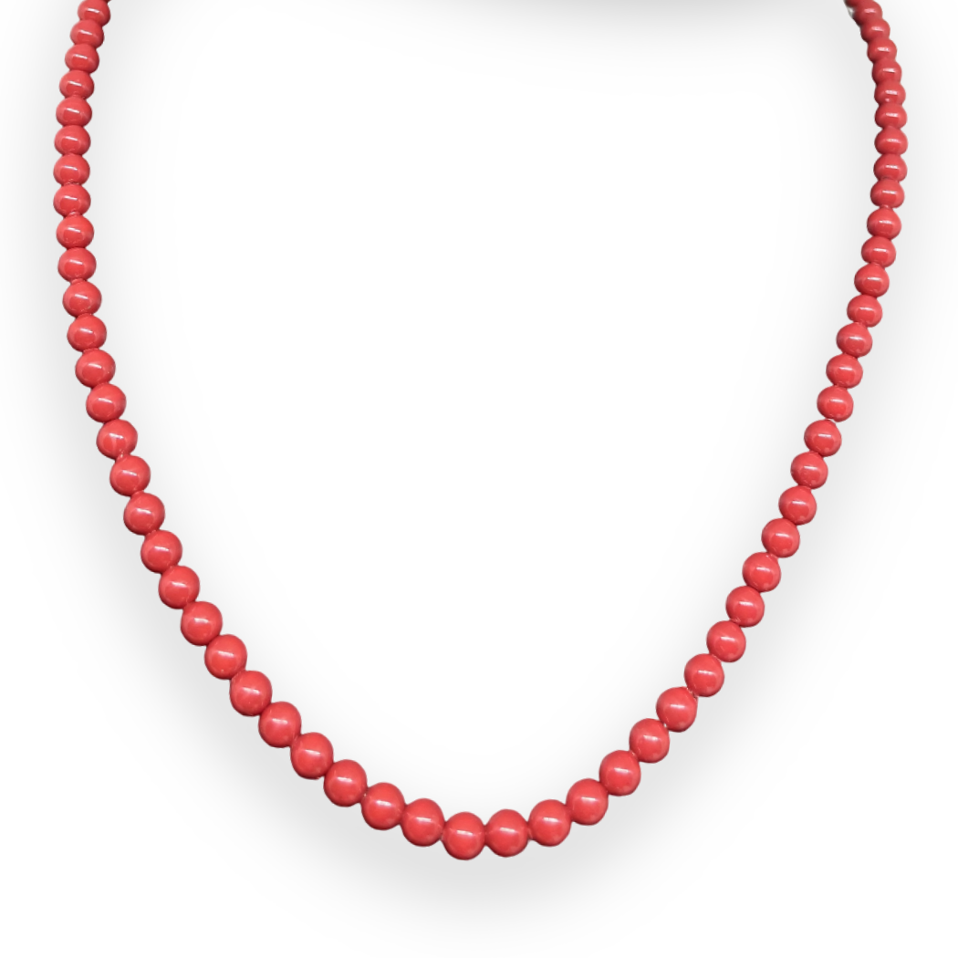 Collana con pietre in pasta di corallo rosso 4mm