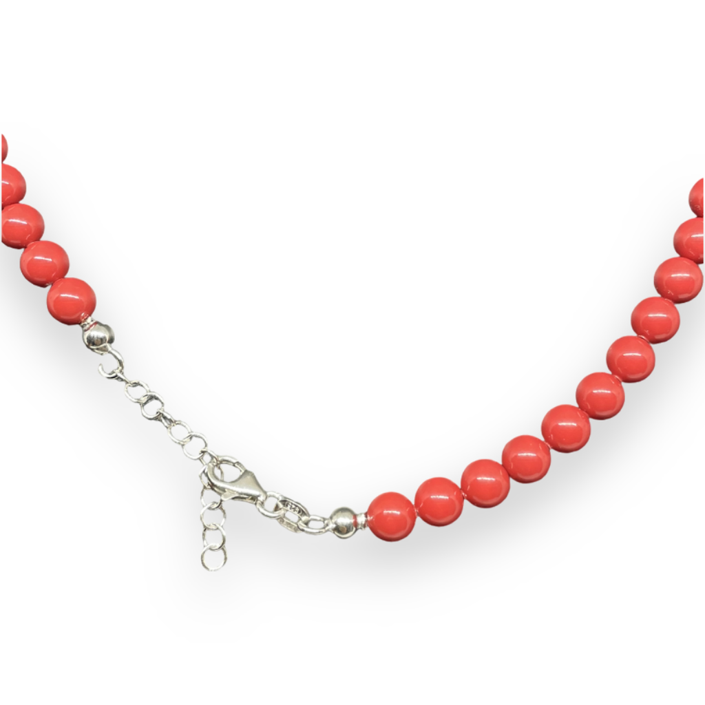 Collana con pietre in pasta di corallo rosso 6mm