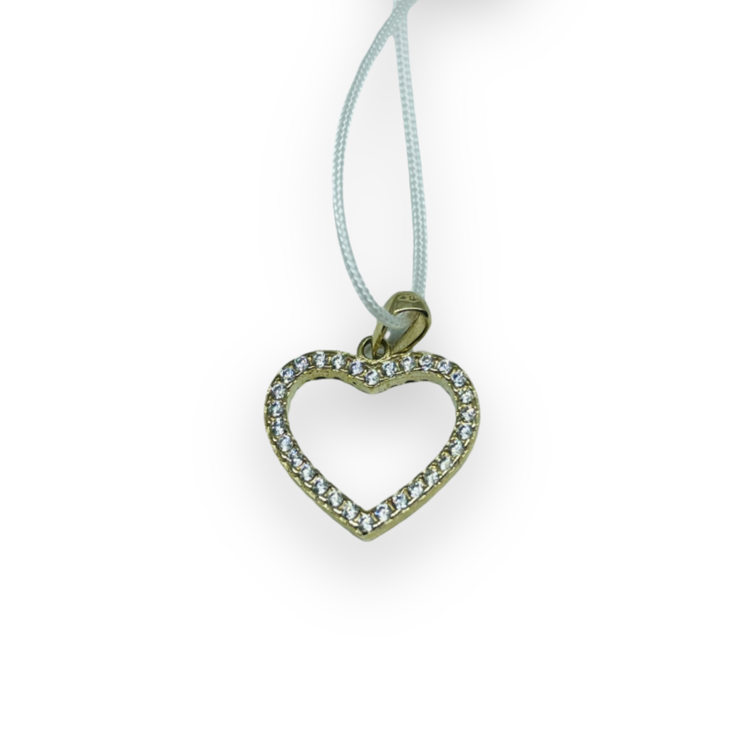 Ciondolo donna con cuore di zirconi bianco e verde in Oro Giallo 375 9KT (double face)