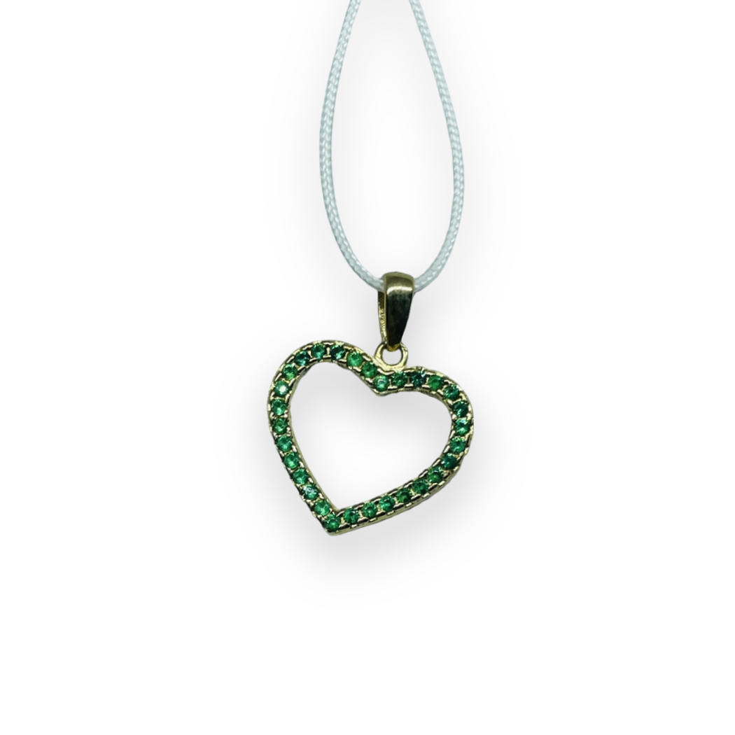 Ciondolo donna con cuore di zirconi bianco e verde in Oro Giallo 375 9KT (double face)