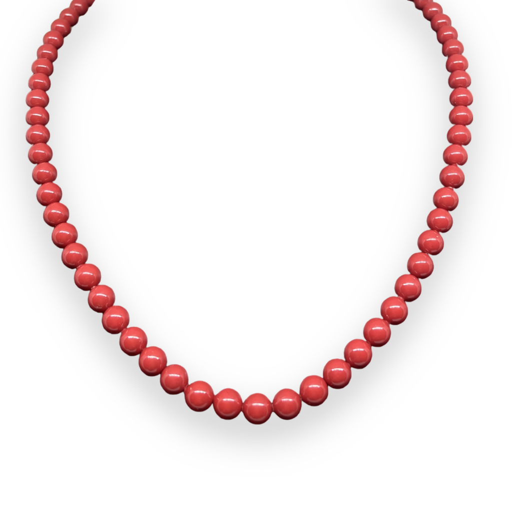 Collana con pietre in pasta di corallo rosso 6mm