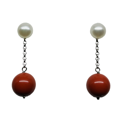 Orecchini in corallo rosso con perla bianca PER2068Y