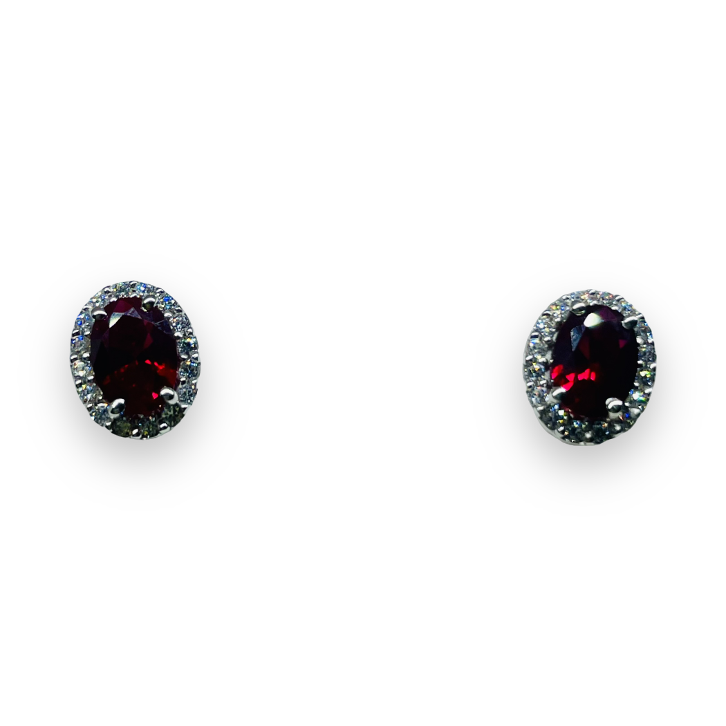Orecchini iGold con punto luce ovale rosso Oro Bianco 375 9KT
