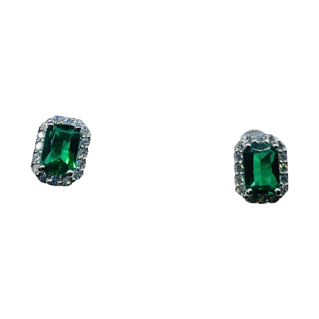 Orecchini iGold con punto luce rettangolare verde Oro Bianco 375 9KT