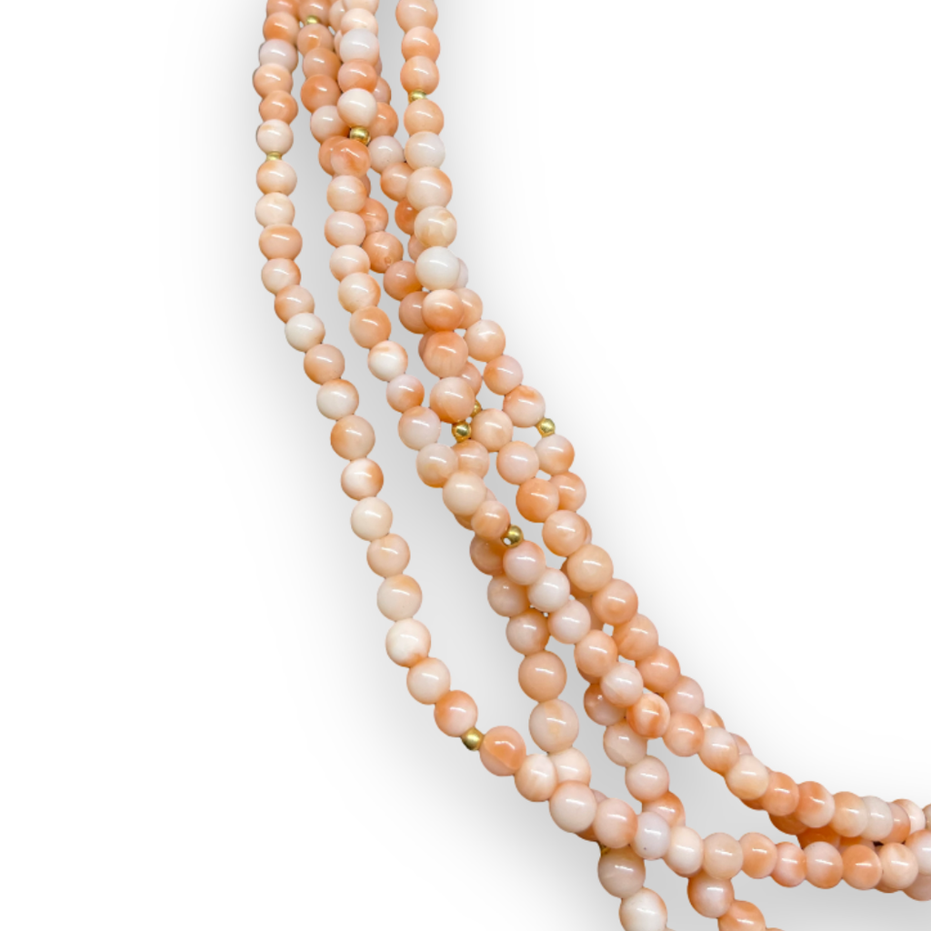 Collana con 5 fili di corallo rosa Oro 750 18KT
