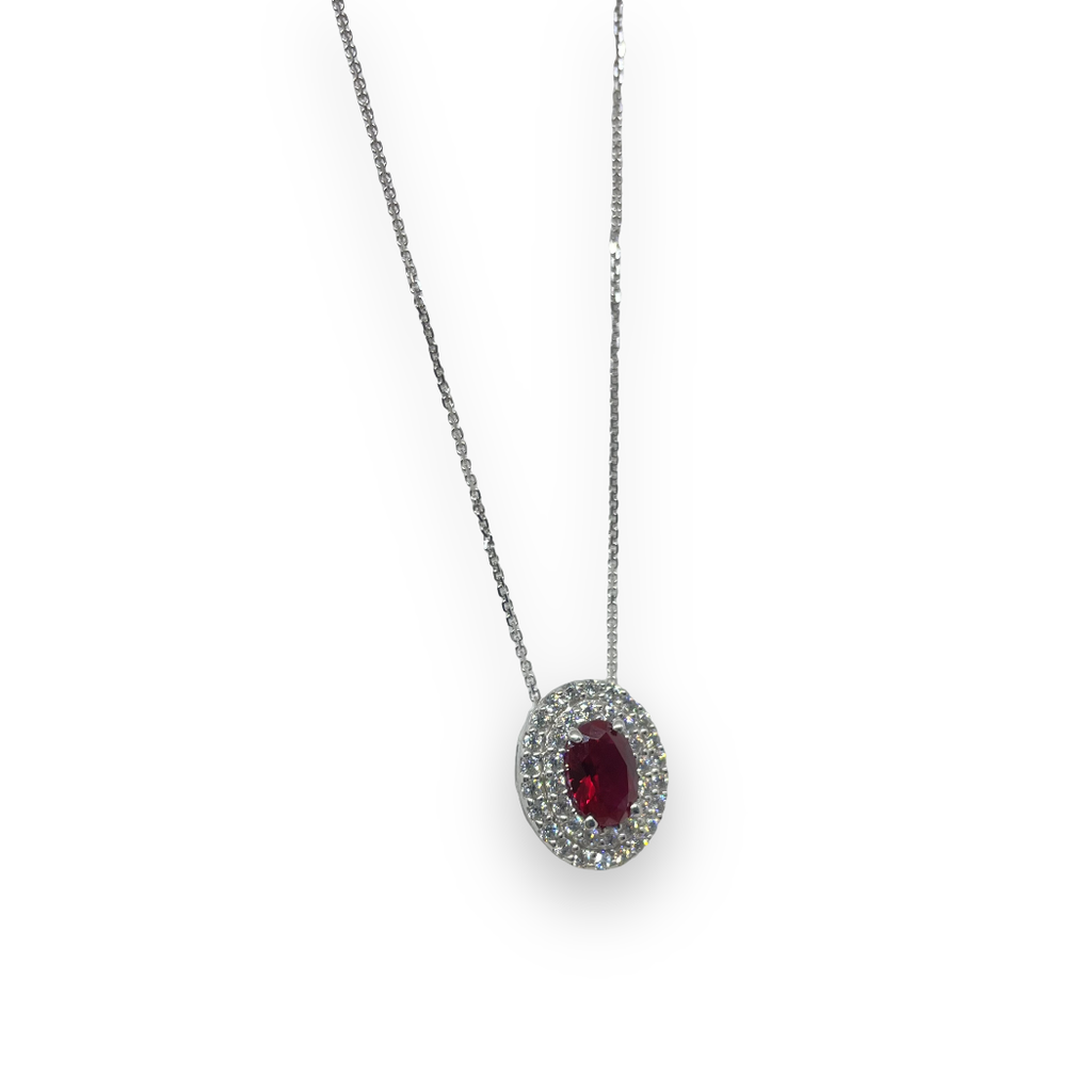 Collana iGold ovale grande con punto luce rosso in Oro bianco 375 9Kt
