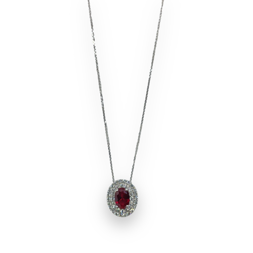 Collana iGold ovale grande con punto luce rosso in Oro bianco 375 9Kt