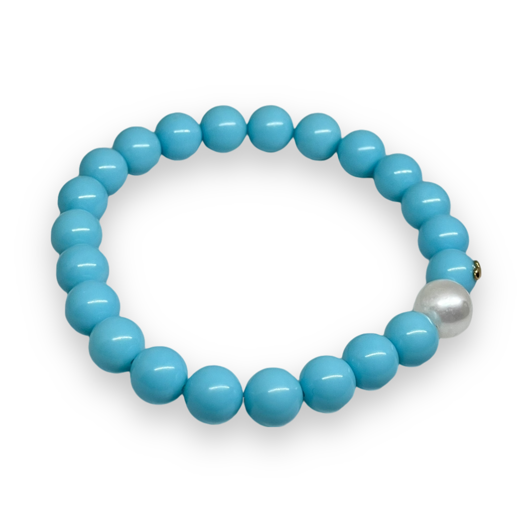 Bracciale in pietre di turchese con perla bianca 8mm