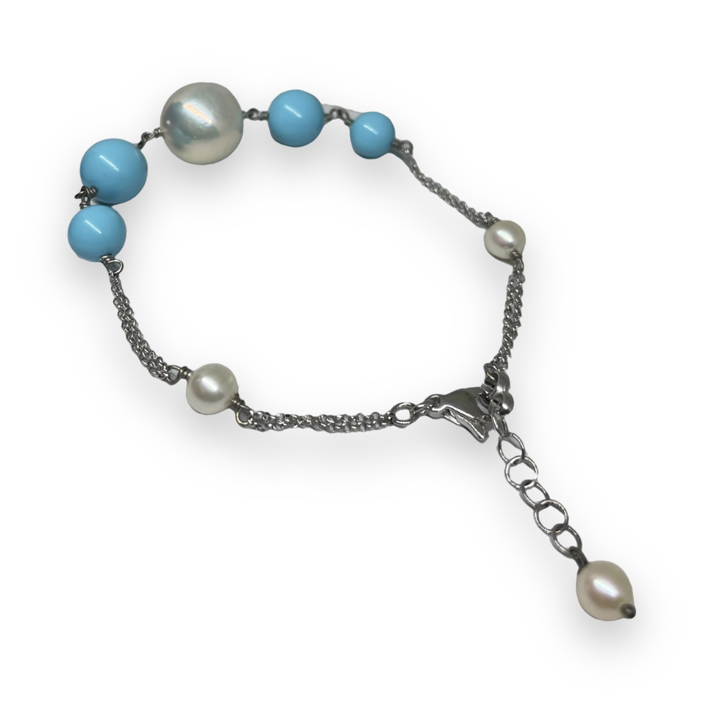 Bracciale in pietra turchese con perle bianche PBR2470