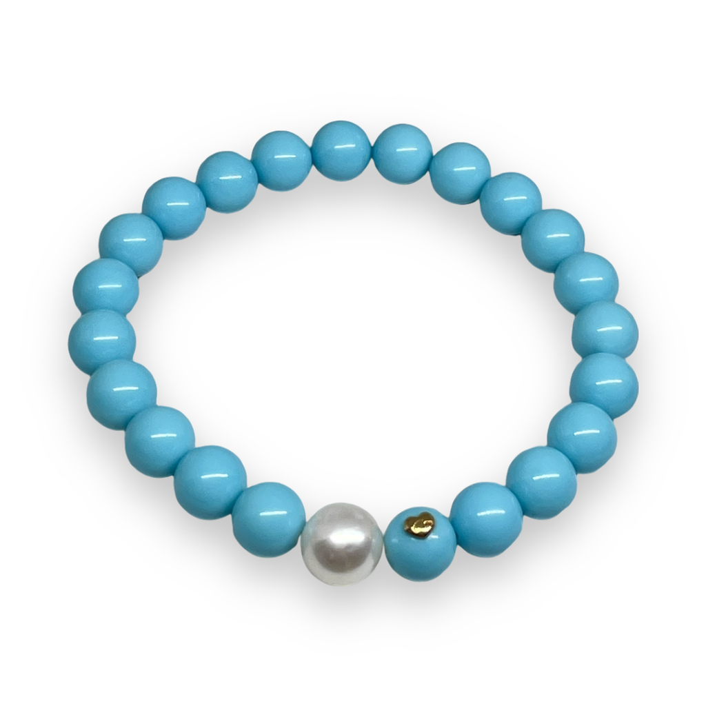 Türkis-Armband mit 8mm weißer Perle