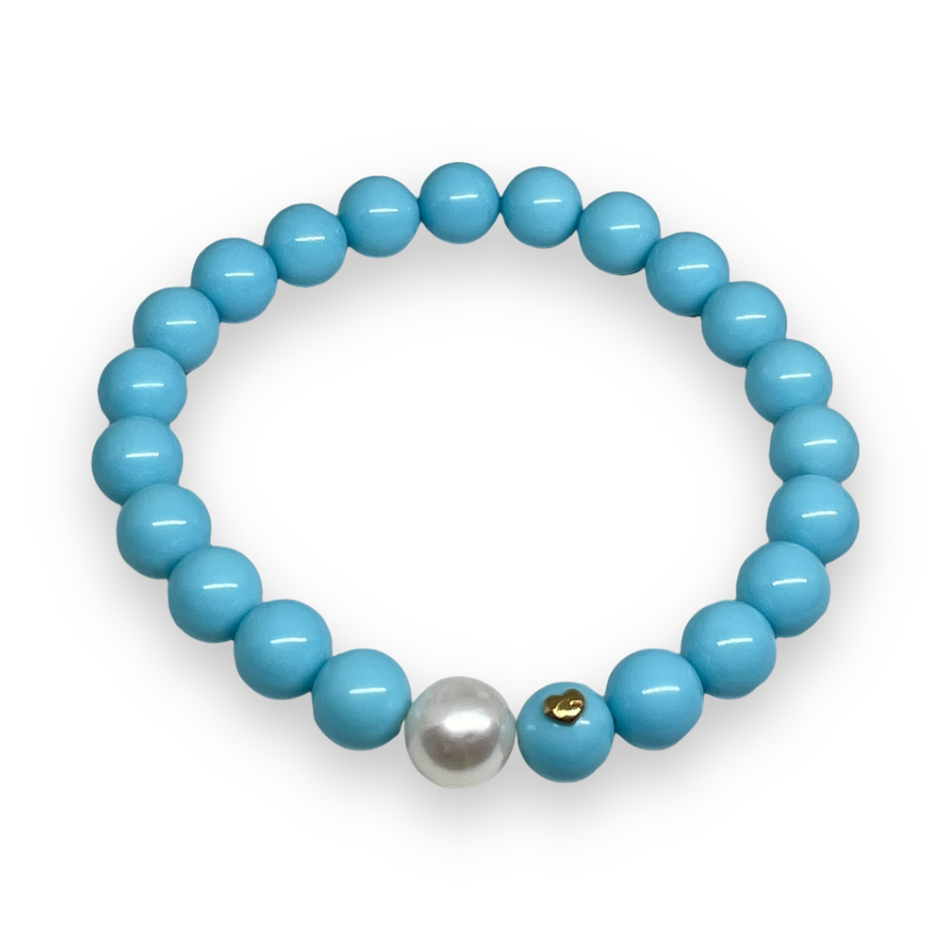Bracciale in pietre di turchese con perla bianca 8mm
