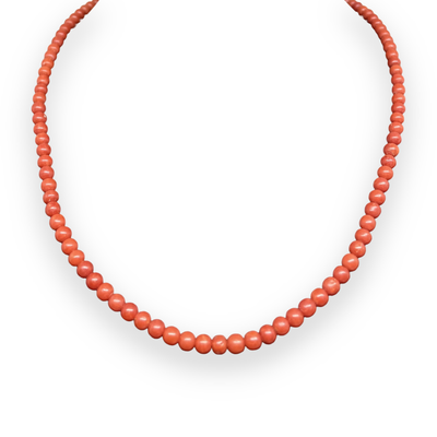 Collier avec petites pierres en corail rouge avec fermoir en Or 750 18 carats (0,5 mm)