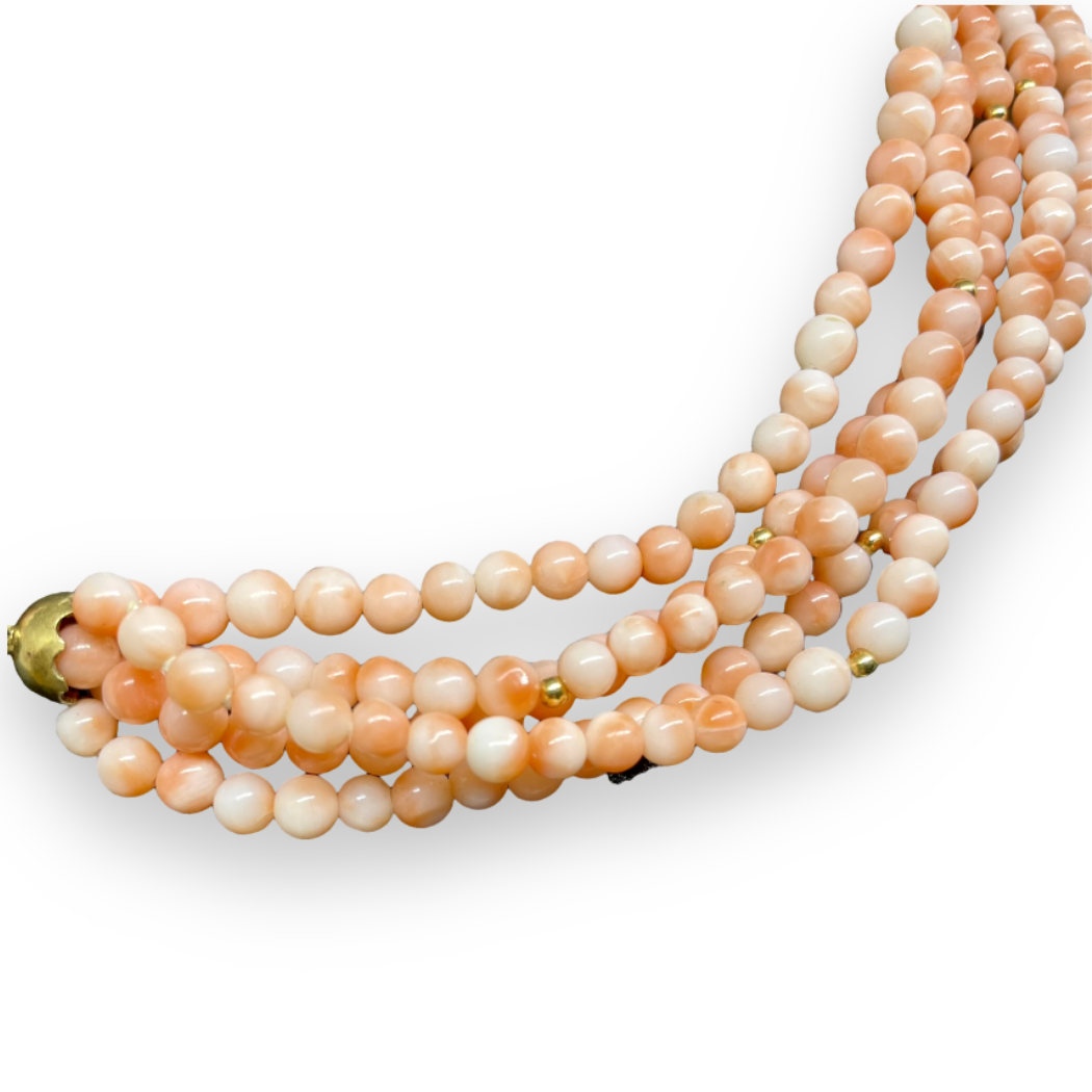 Collana con 5 fili di corallo rosa Oro 750 18KT