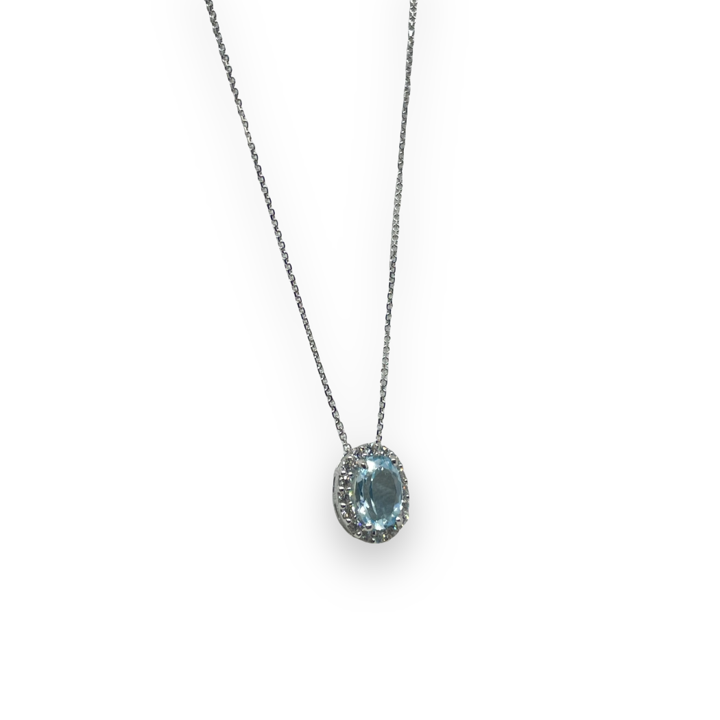 iGold Halskette mit ovalem hellblauem Zirkonia aus 375 9K Weißgold