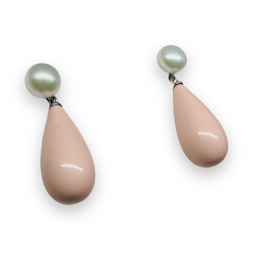 Orecchini in corallo rosa con perla bianca PER2189Y