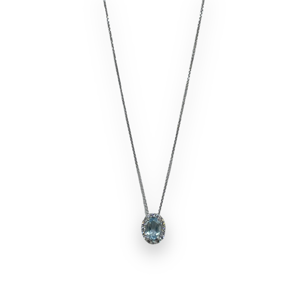 Collana iGold con punto luce celeste ovale in Oro bianco 375 9Kt