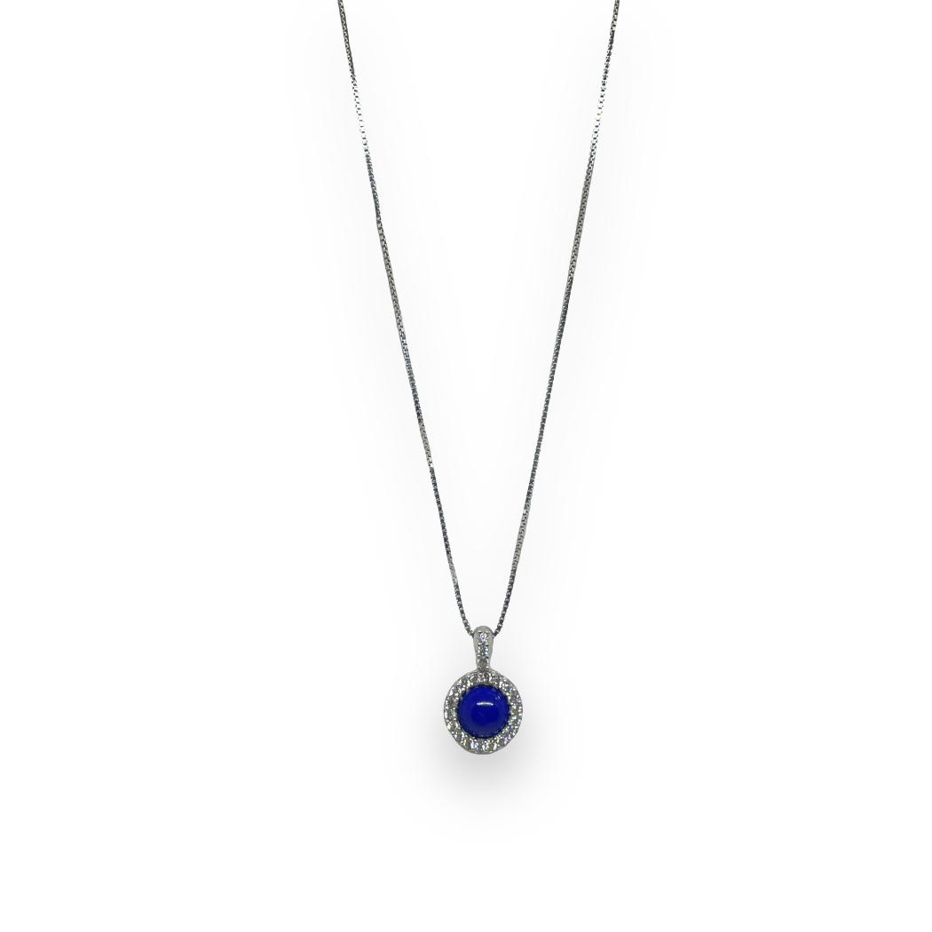 Collana in argento con ciondolo circolare in pietra lapis