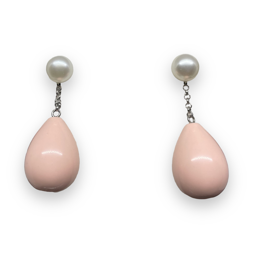 Orecchini in corallo rosa con perla bianca