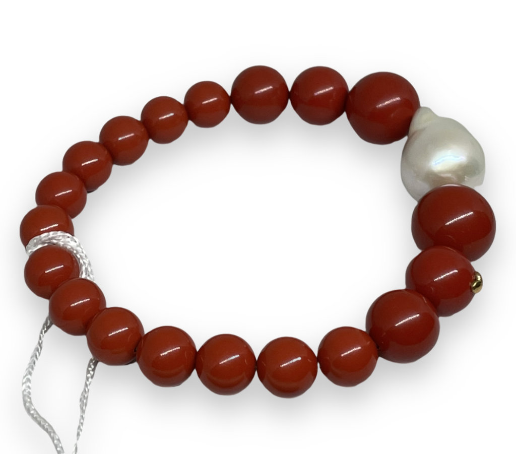 Bracciale in corallo rosso con perla naturale bianca PBR1962Y