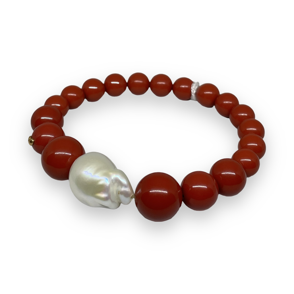 Bracciale in corallo rosso con perla naturale bianca PBR1962Y