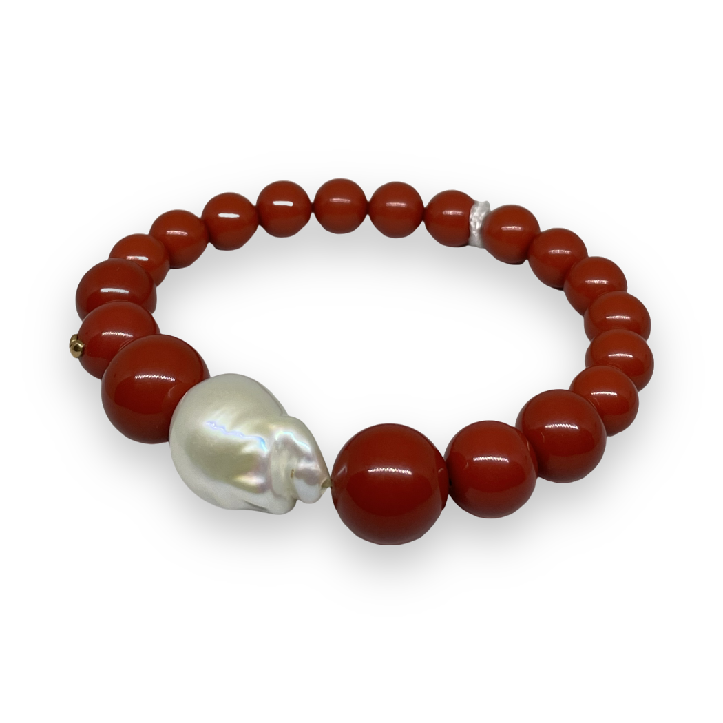 Bracciale in corallo rosso con perla naturale bianca PBR1962Y