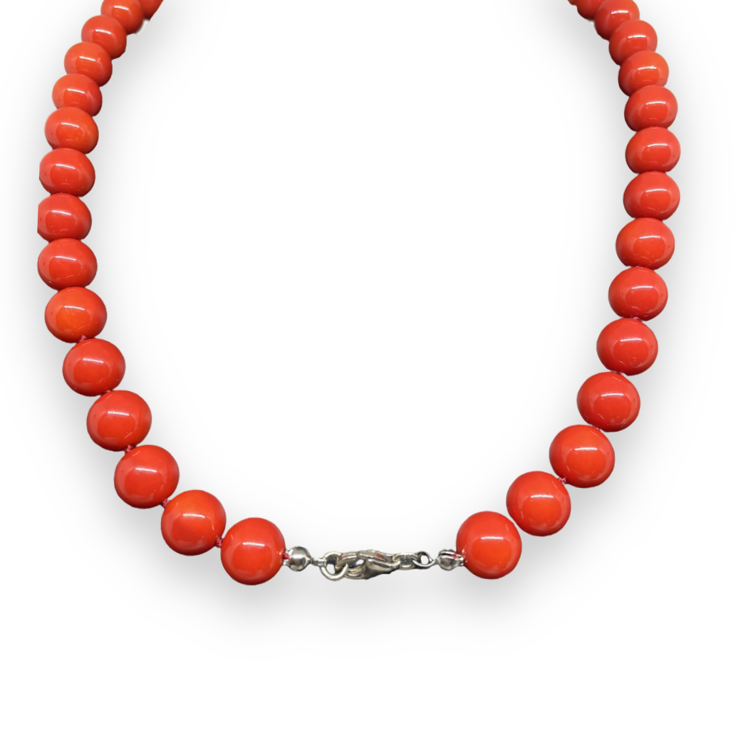 Collana con pietre di pasta di corallo rosso 10 mm