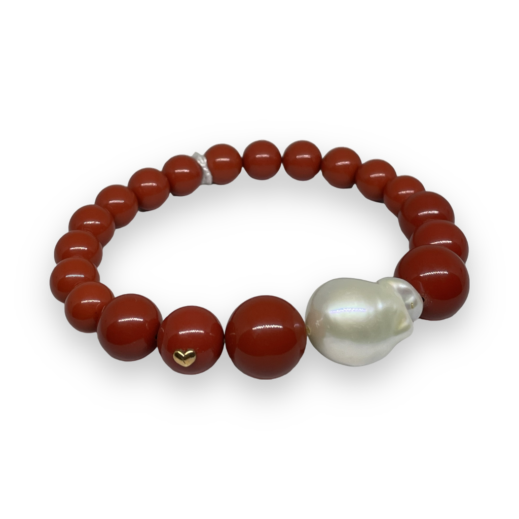 Bracciale in corallo rosso con perla naturale bianca
