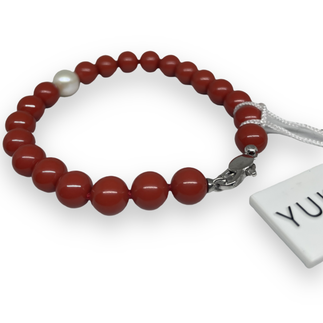 Bracciale in corallo rosso con perla bianca PBR1799YV