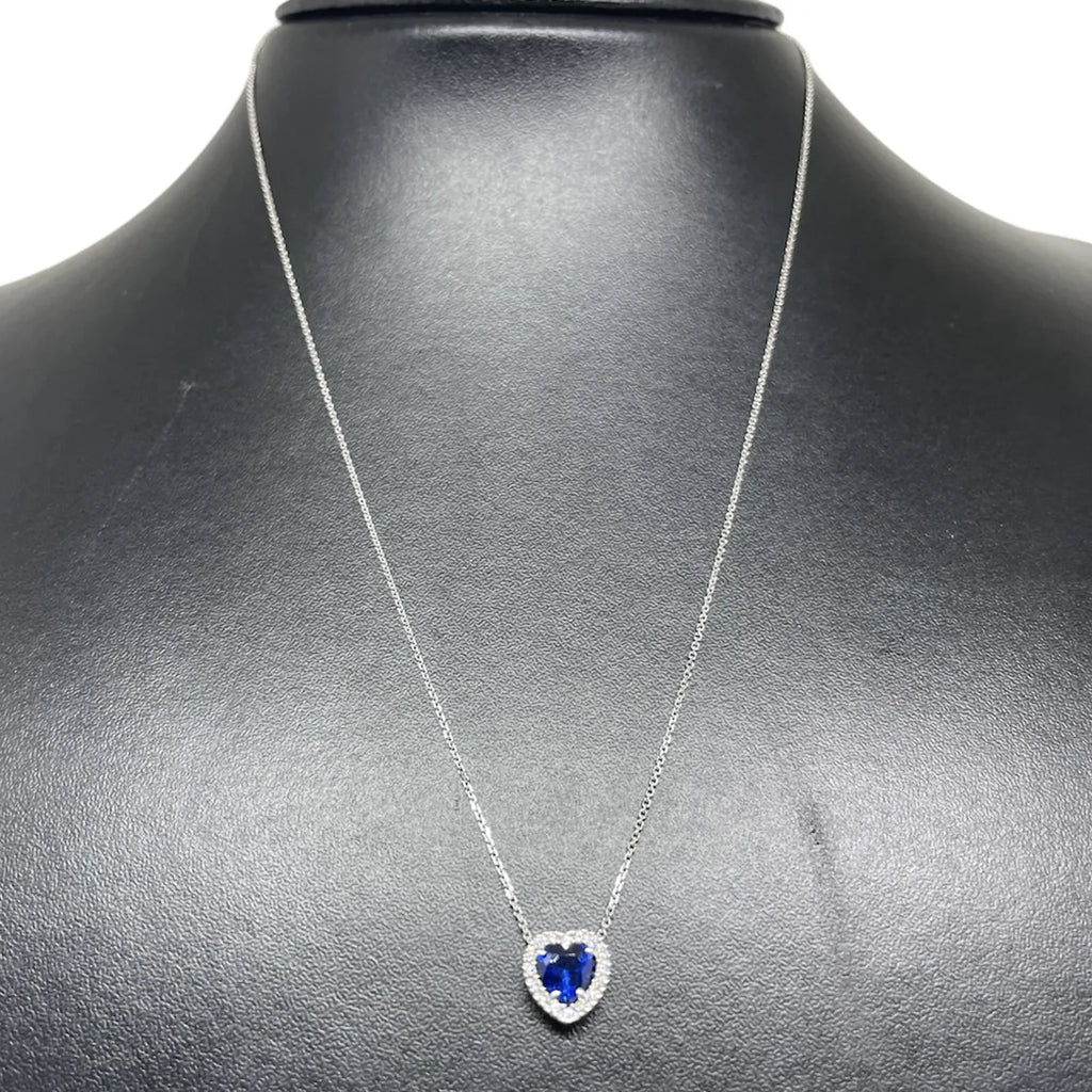 Collana iGold con cuore blu in Oro Bianco 375 9Kt