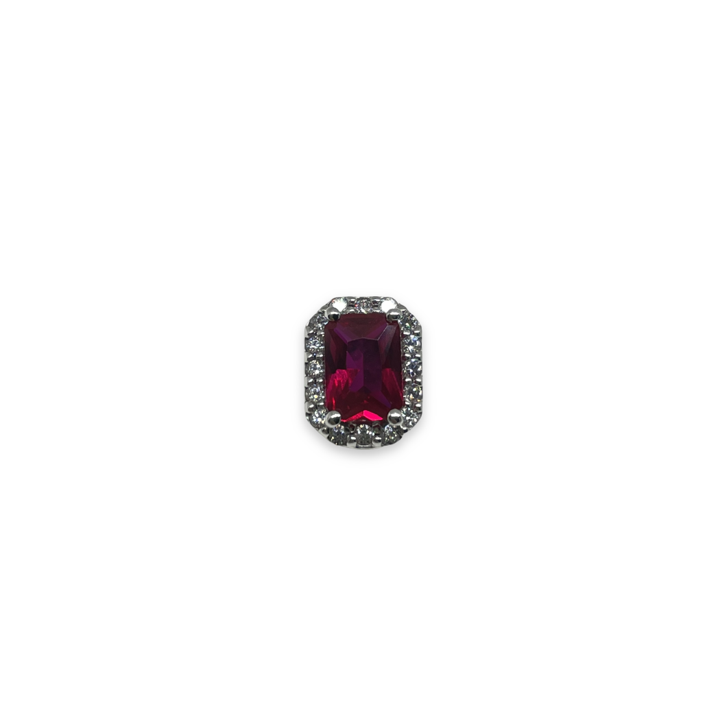Orecchini iGold rettangolare con punto luce rosso in Oro bianco 375 9Kt