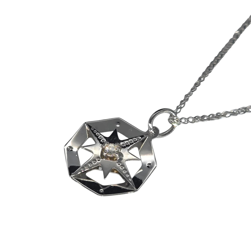 Herrenhalskette aus Weißgold mit Windrose und Diamant