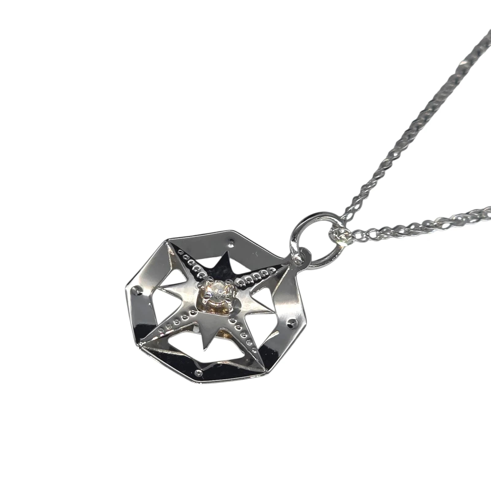 Herrenhalskette aus Weißgold mit Windrose und Diamant