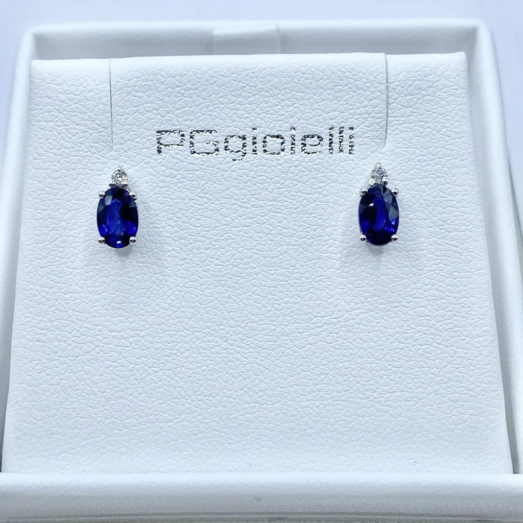 Orecchini PG gioielli donna in oro bianco con zaffiro blu e diamanti