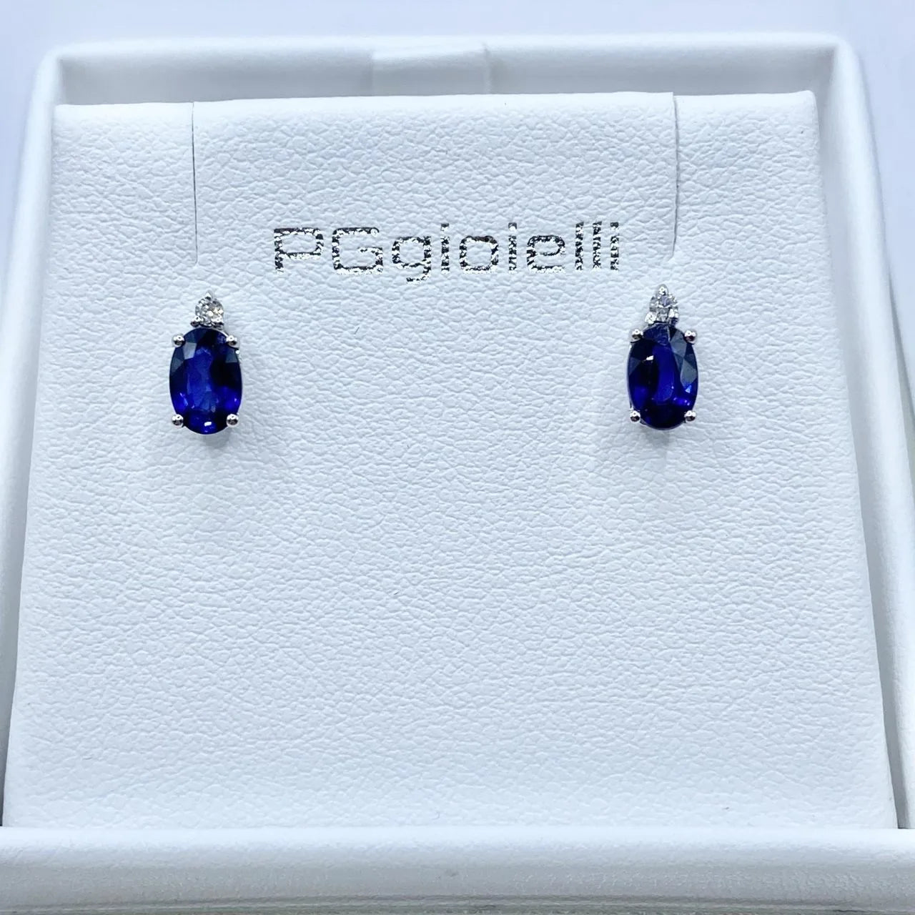 Orecchini PG gioielli donna in oro bianco con zaffiro blu e diamanti