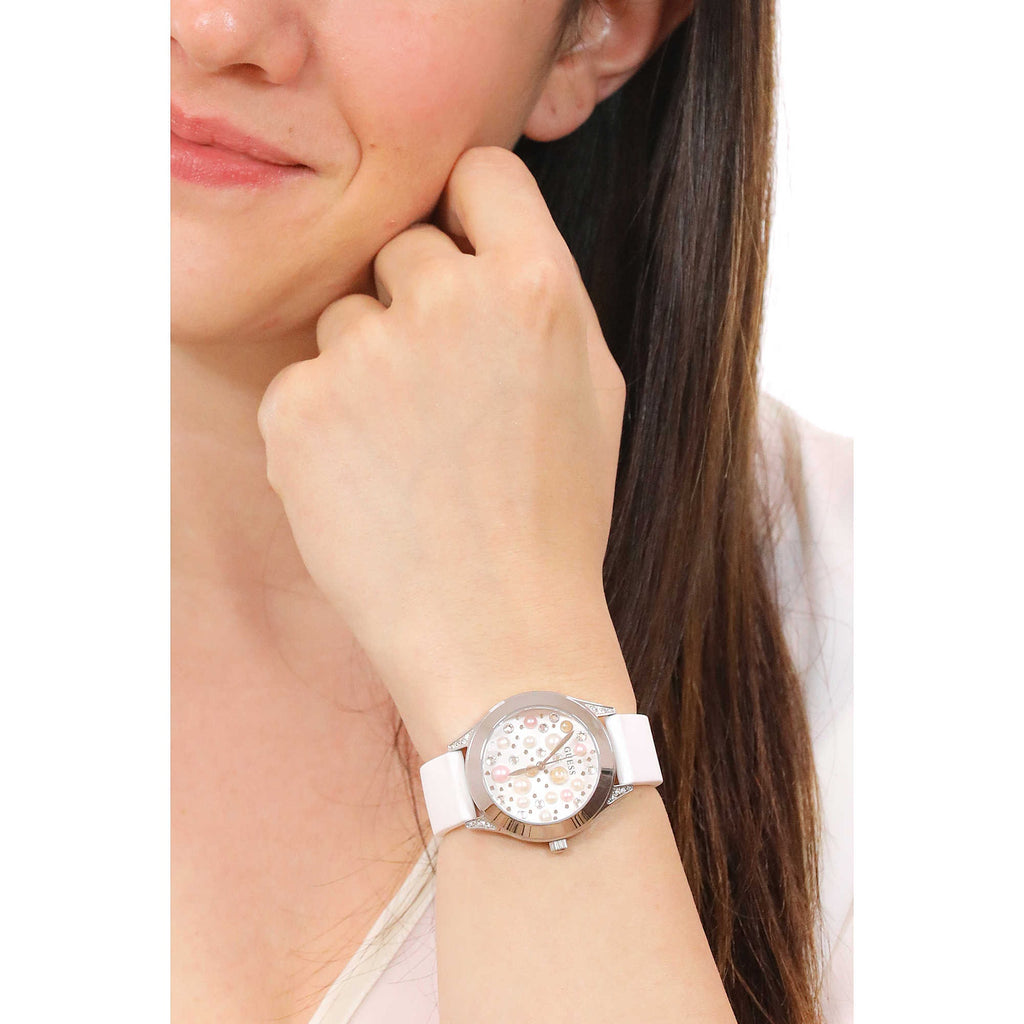 Orologio al quarzo Guess donna gw0381l1 collezione Pearl cinturino bianco