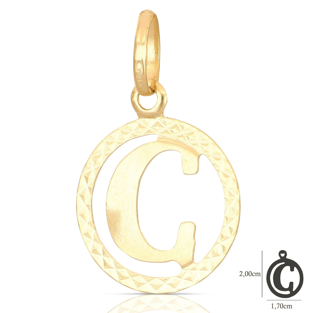 Pendente Letterina in Oro giallo 18 Carati con cerchio