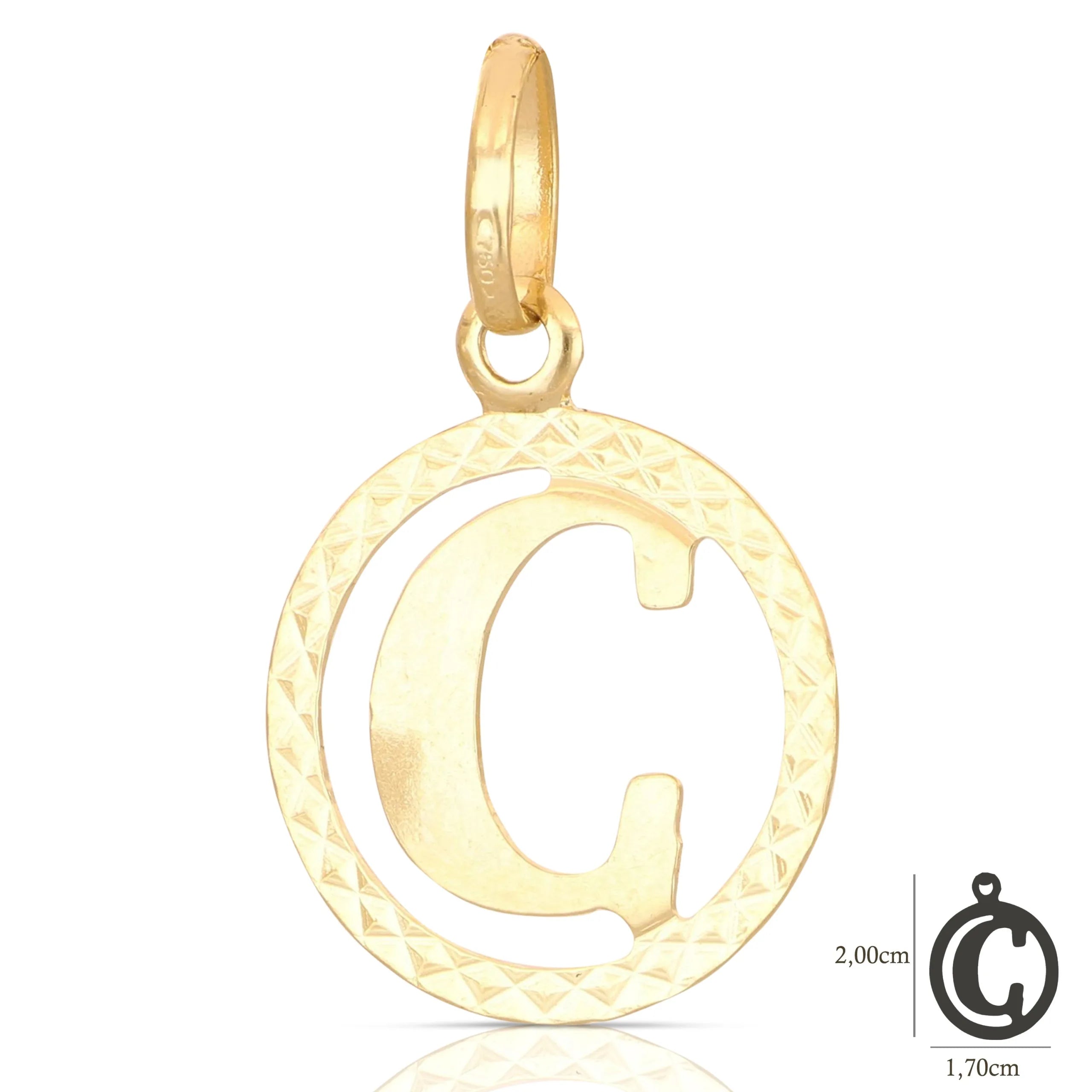 Pendente Letterina in Oro giallo 18 Carati con cerchio