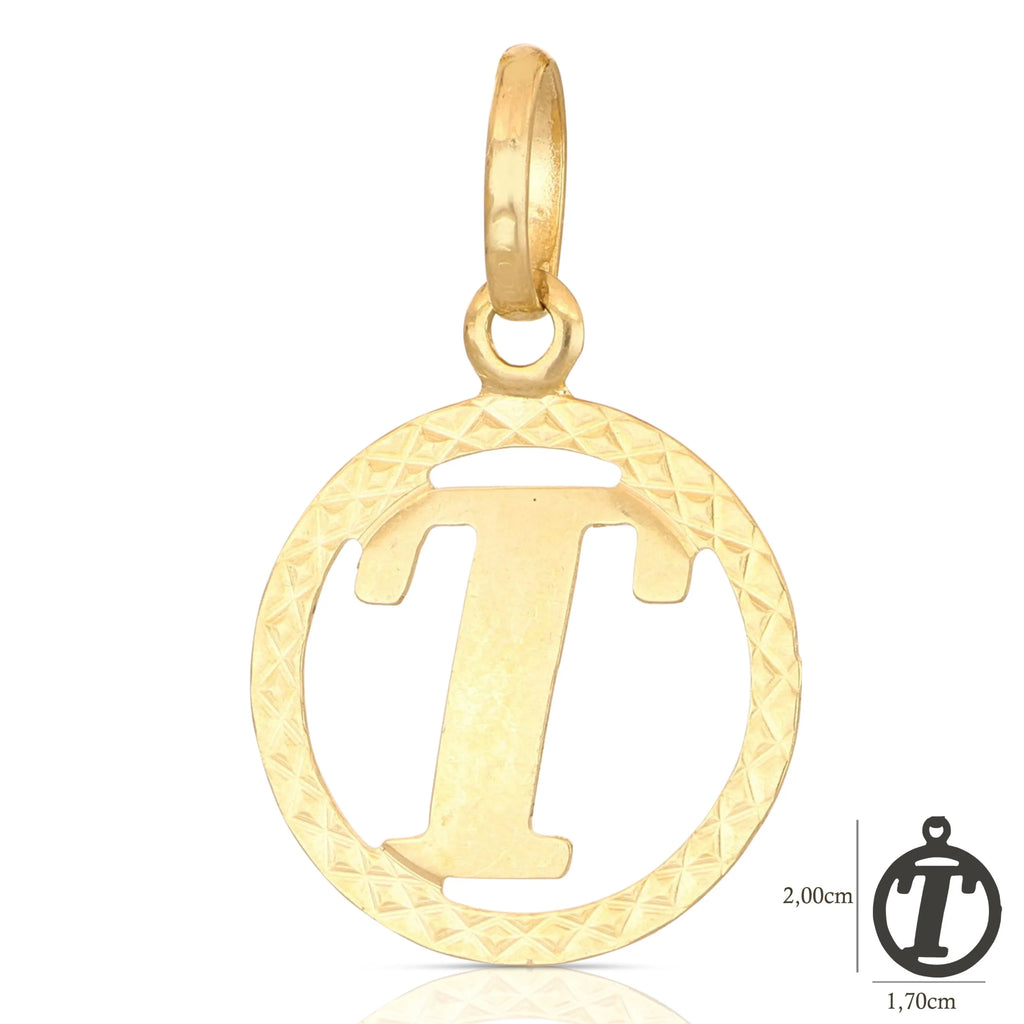 Pendente Letterina in Oro giallo 18 Carati con cerchio