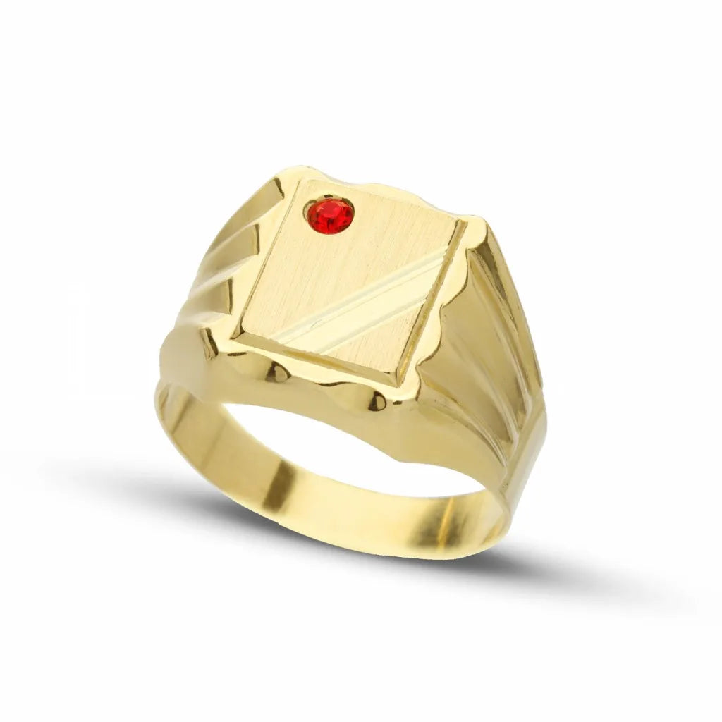 Anello a scudo rettangolare da Uomo in Oro 18 Carati