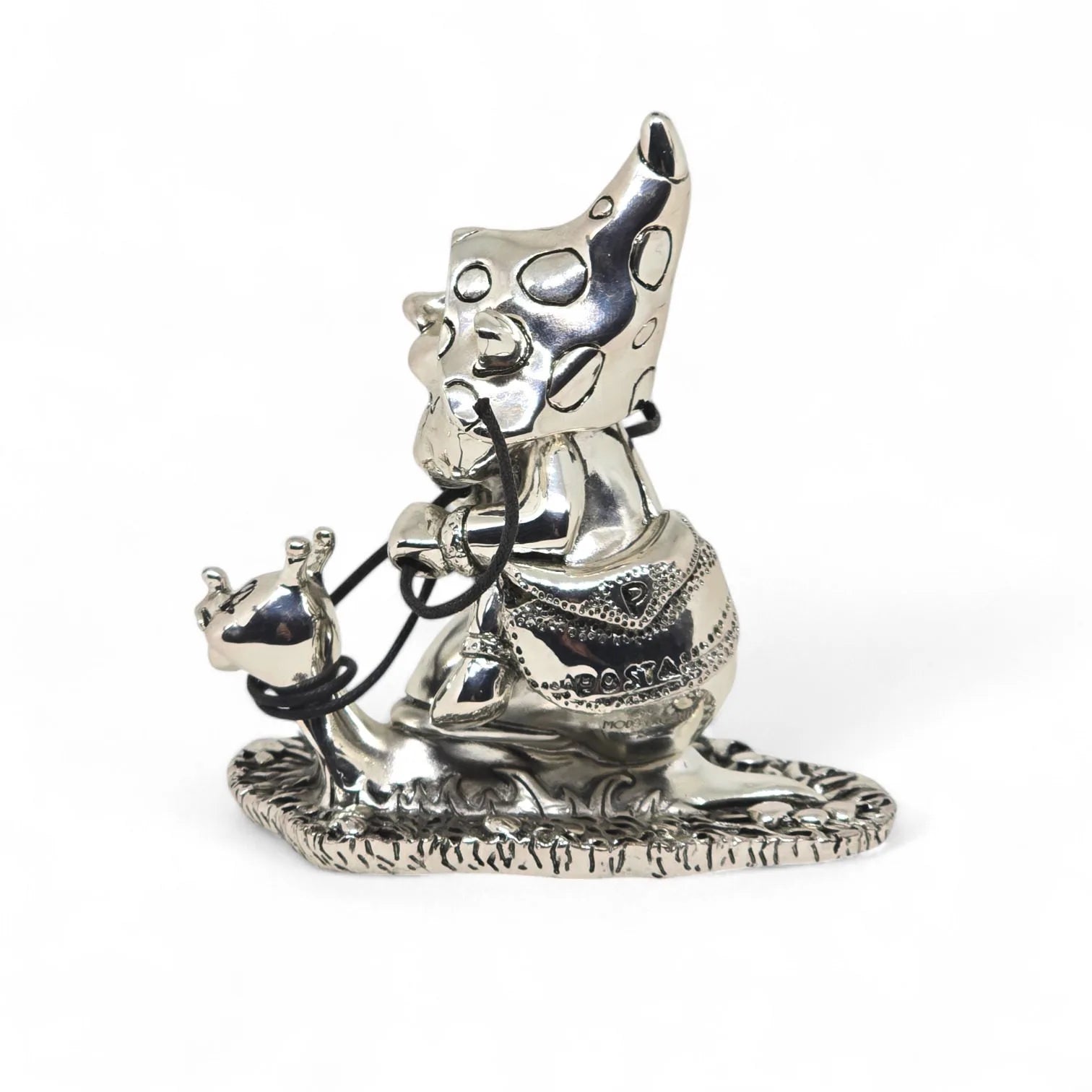 Statuetta in argento gnomo portafortuna con corda