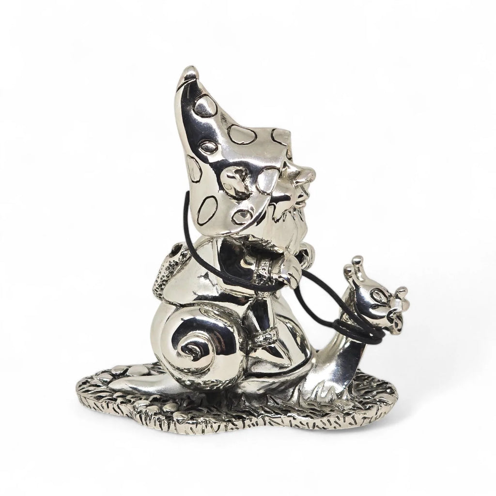 Statuetta in argento gnomo portafortuna con corda