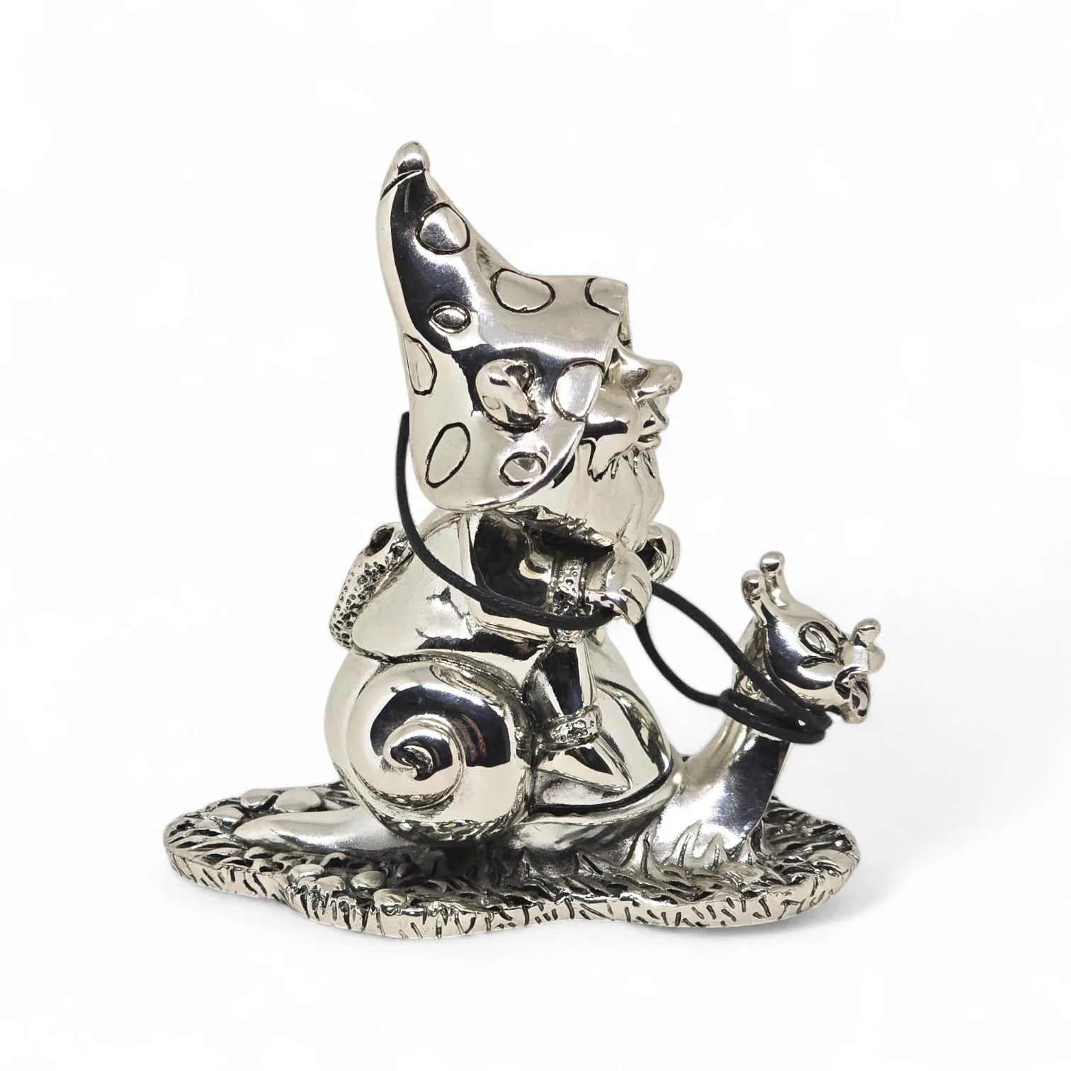 Statuetta in argento gnomo portafortuna con corda