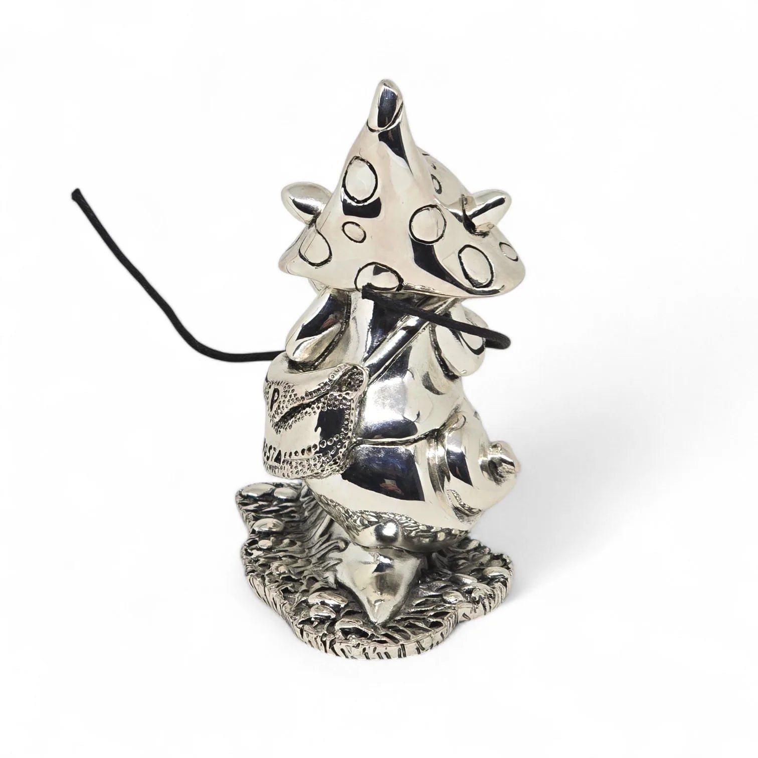 Statuetta in argento gnomo portafortuna con corda