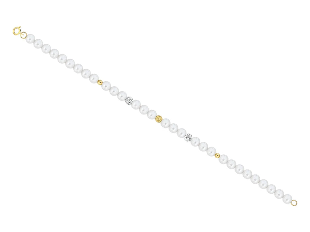 Bracciale perle Kioto in oro bicolore e sfere diamantate e lisce