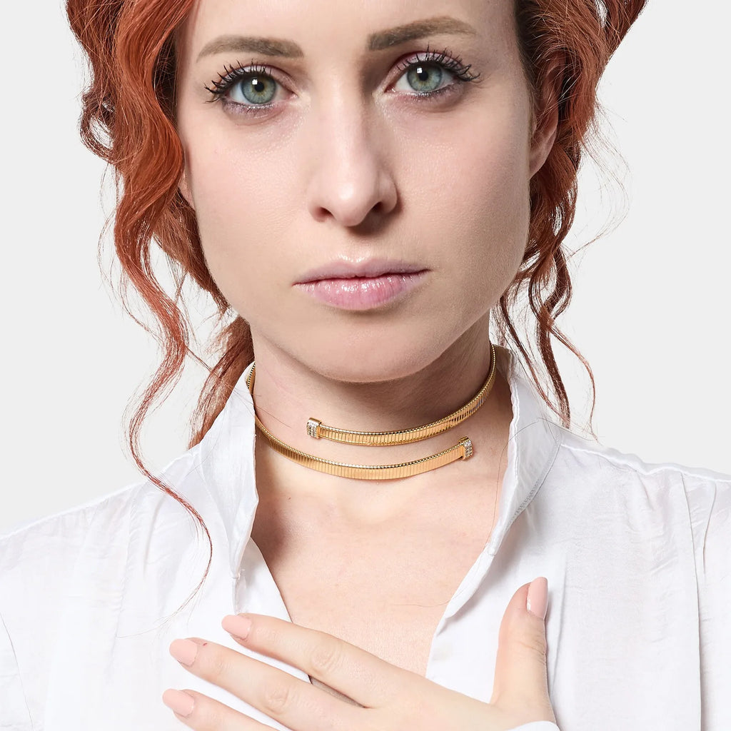 Collana donna Unoaerre tubogas con zirconi in bronzo dorato 2681